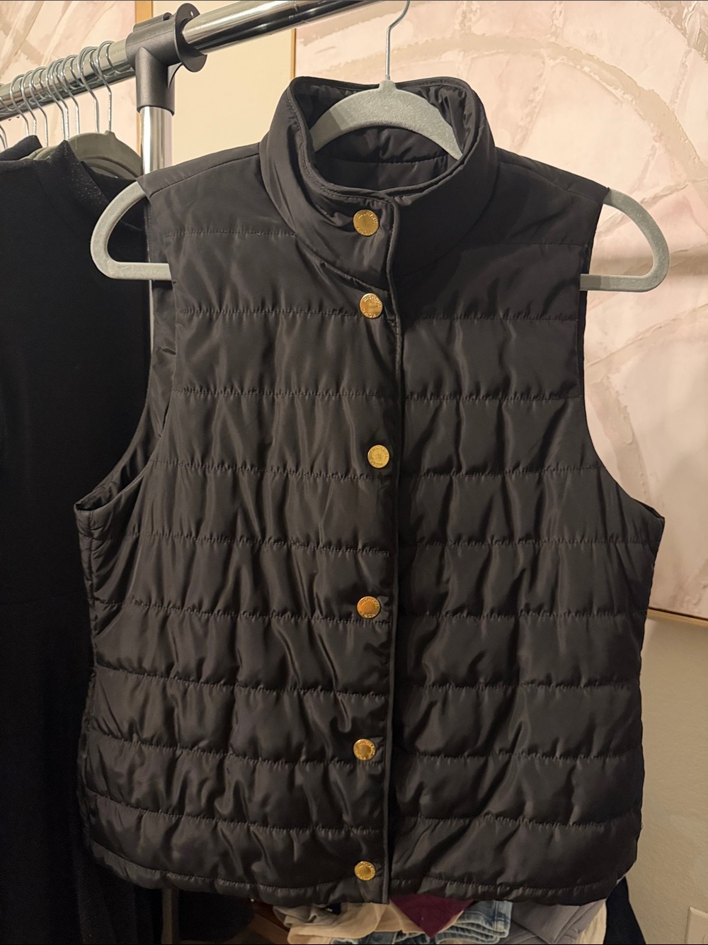 Michael Kors Black Quilted Vest with Gold-Tone Buttons